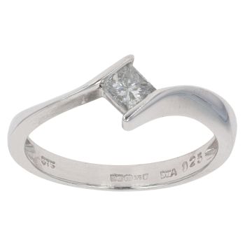 9ct White Gold 0.25ct Princess Cut Diamond Solitaire Ring