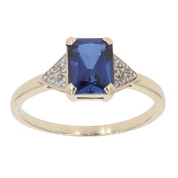9ct Yellow Gold 0.05ct Diamond and Created Sapphire Solitaire Ring