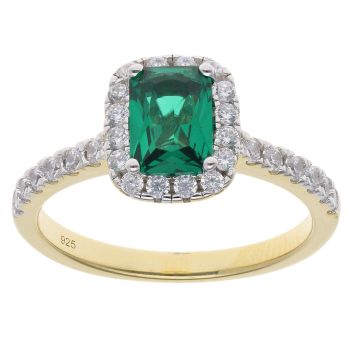 Gold Plated Silver Green Gemstone And Cubic Zirconia Cluster Ring