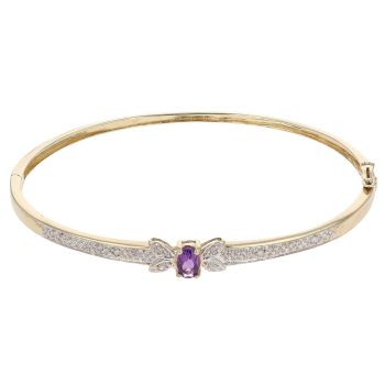 9ct Yellow Gold 0.10ct Brilliant Cut Diamond And Amethyst Bangle