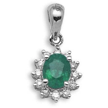 18 Carat White Gold Diamond-9pt Emerald-36pt Pendant