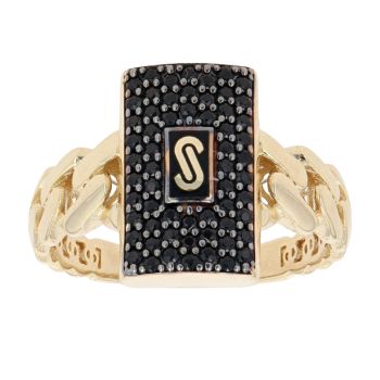 14ct Yellow Gold Monaco Classic Black Cubic Zirconia Pave Signet Ring
