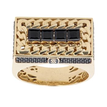 14ct Yellow Gold Monaco Black Cubic Zirconia Signet Ring
