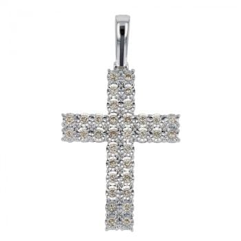 9ct White Gold 1.50cts Diamond Cross Pendant