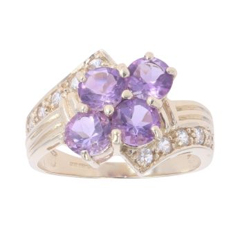 9ct Yellow Gold Cubic Zirconia And Amethyst Cluster Ring