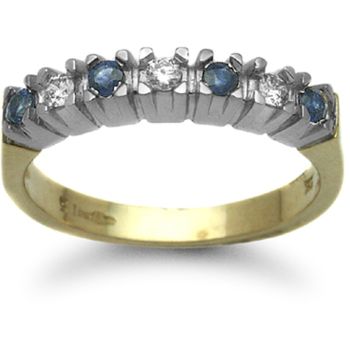 9 Carat Yellow Gold Diamond-15pts & Sapphire Half Eternity Ring