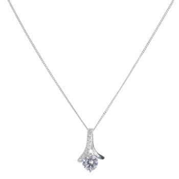 Silver Cubic Zirconia Crossover Pendant And Chain 18" By Icesia