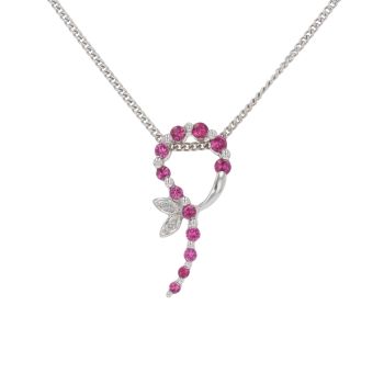 9ct White Gold Ruby and 0.01ct Diamond Fancy Pendant and Chain 18"