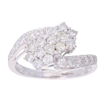 9ct White Gold 1.00ct Diamond Double Cluster Ring