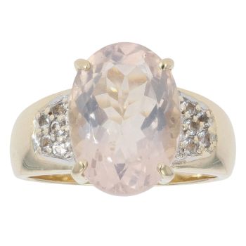 9ct Yellow Gold Rose Quartz And Cubic Zirconia Dress Ring