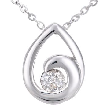 9ct White Gold Solitaire Teardrop Diamond Pendant Necklace
