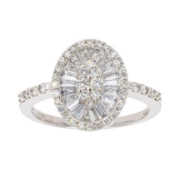 18ct White Gold 1.00ct Brilliant And Baguette Cut Diamond Cluster Ring