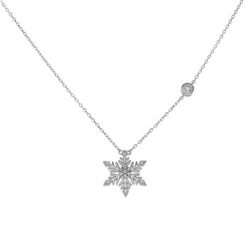 Silver Cubic Zirconia Snowflake Pendant and Chain 18" by Icesia