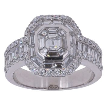 18ct White Gold 2.00ct Emerald, Baguette And Brilliant Cut Diamond Cluster Ring