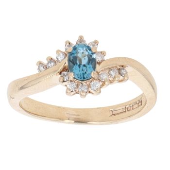 9ct Yellow Gold 0.15ct Diamond And Blue Gemstone Twist Dress Ring
