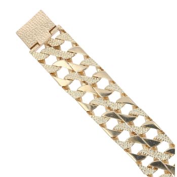 9ct Yellow Gold Patterned and Plain Double Curb Bracelet 8"