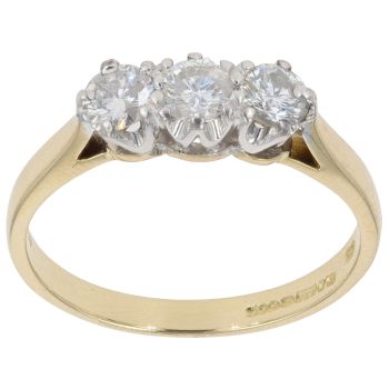 18ct Yellow Gold 0.75ct Brilliant Cut Diamond Trilogy Ring