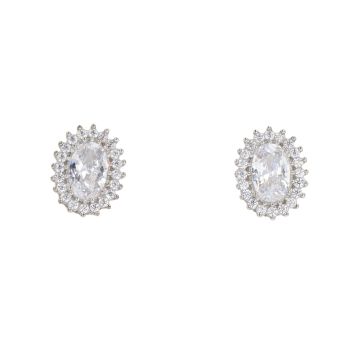 Silver Cubic Zirconia Cluster Stud Earrings by Icesia