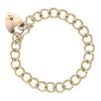 9ct Yellow Gold Heart Lock Charm Bracelet 8"