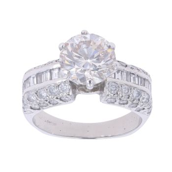 Platinum 3.66ct Baguette And Brilliant Cut Diamond Solitaire Ring