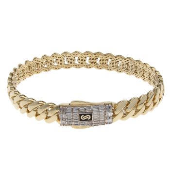 14ct Yellow Gold Monaco Classic Baguette Pave Lock Bangle