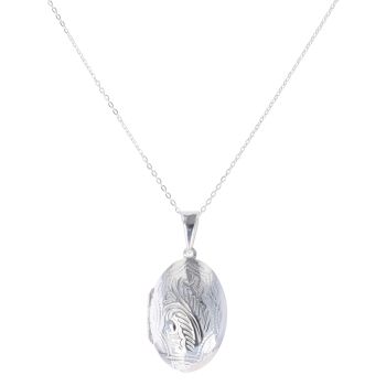Silver Patterned Locket and Chain 18" By Icesia