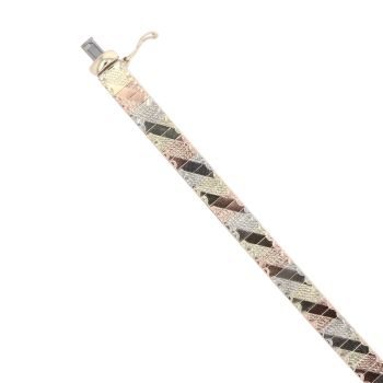 9ct Yellow White and Rose Gold Striped Bracelet 7"