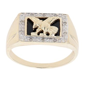 9ct Yellow Gold 0.10ct Diamond Eagle Signet Ring