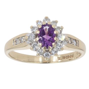 9ct Yellow Gold Amethyst and 0.35ct Diamond Cluster Ring