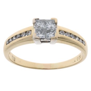 18ct Yellow Gold Princess Cut 0.50ct Diamond Cluster Ring