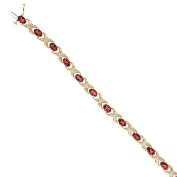 14ct Yellow Gold Garnet and Diamond Bracelet 7"