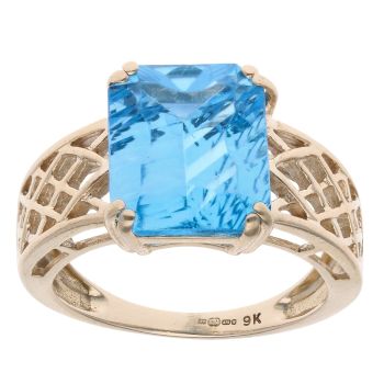 9ct Yellow Gold Blue Topaz Single Stone Ring