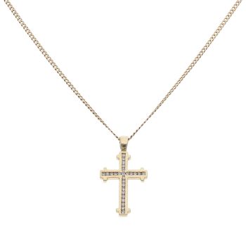 9ct Yellow Gold 0.25ct Diamond Cross Pendant and Chain 20"