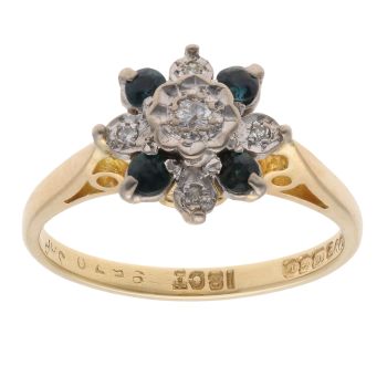 18ct Yellow Gold 0.05ct Diamond And Sapphire Cluster Ring