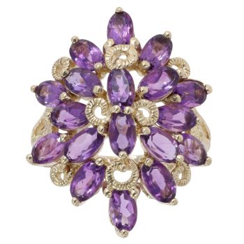 9ct Yellow Gold Amethyst Cluster Ring