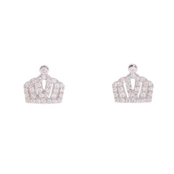 Silver Cubic Zirconia Tiara Stud Earrings by Icesia