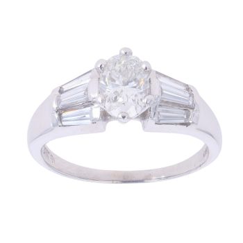 14ct White Gold 2.00ct Oval And Baguette Cut Diamond Solitaire Ring