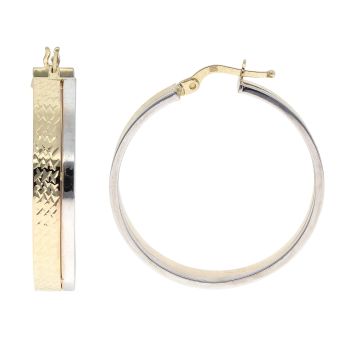 14ct Yellow And White Gold Patterned Hoop Earrings