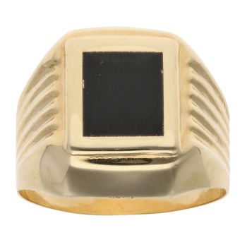 14ct Yellow Gold Black Enamel Signet Ring