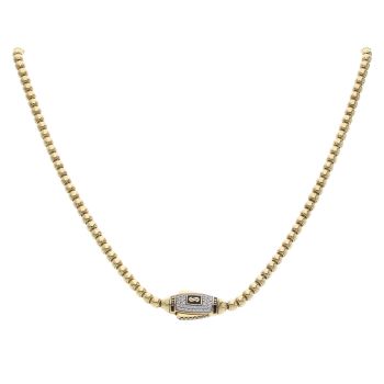 14ct Yellow Gold Monaco Beaded Cubic Zirconia Pave Lock Chain 18"