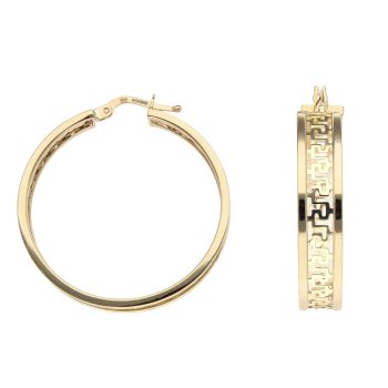 14ct Yellow Gold Greek Key Hoop Earrings