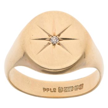 9ct Yellow Gold 0.05ct Diamond Signet Ring