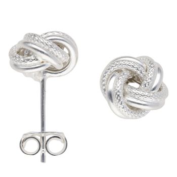 Silver Patterned Knot Stud Earrings