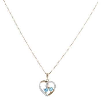 9ct Yellow Gold 0.06ct Diamond and Aquamarine Heart Pendant and Chain 18"