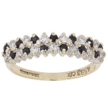 9ct Yellow Gold Cubic Zirconia and Sapphire Two Row Fancy Ring