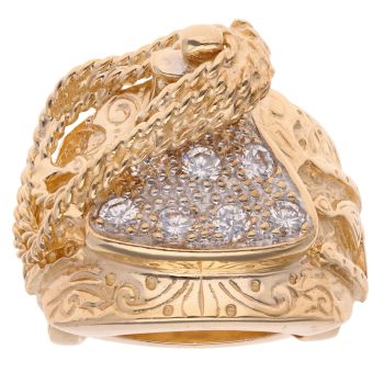 9ct Yellow Gold Patterned Cubic Zirconia Saddle Ring