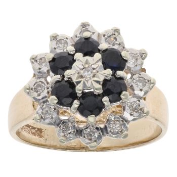 9ct Yellow Gold 0.15ct Diamond and Sapphire Cluster Ring