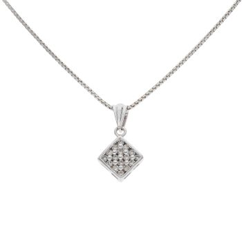 9ct White Gold 0.20ct Diamond Cluster Pendant and Chain 16"