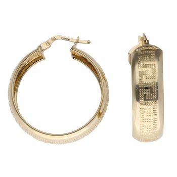 14ct Yellow Gold Greek Key Hoop Earrings