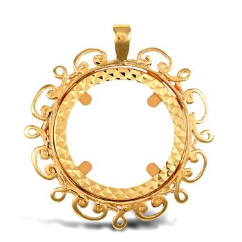 9ct Yellow Gold Full Sovereign Pendant Mount - Scroll Edge